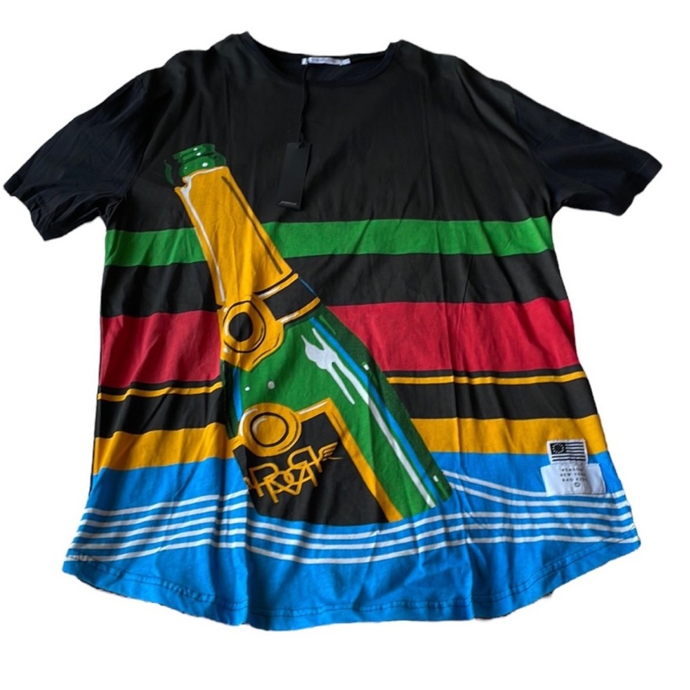 NWT Reason Men's Champagne Bottle Multicolor Short Sleeve T-Shirt